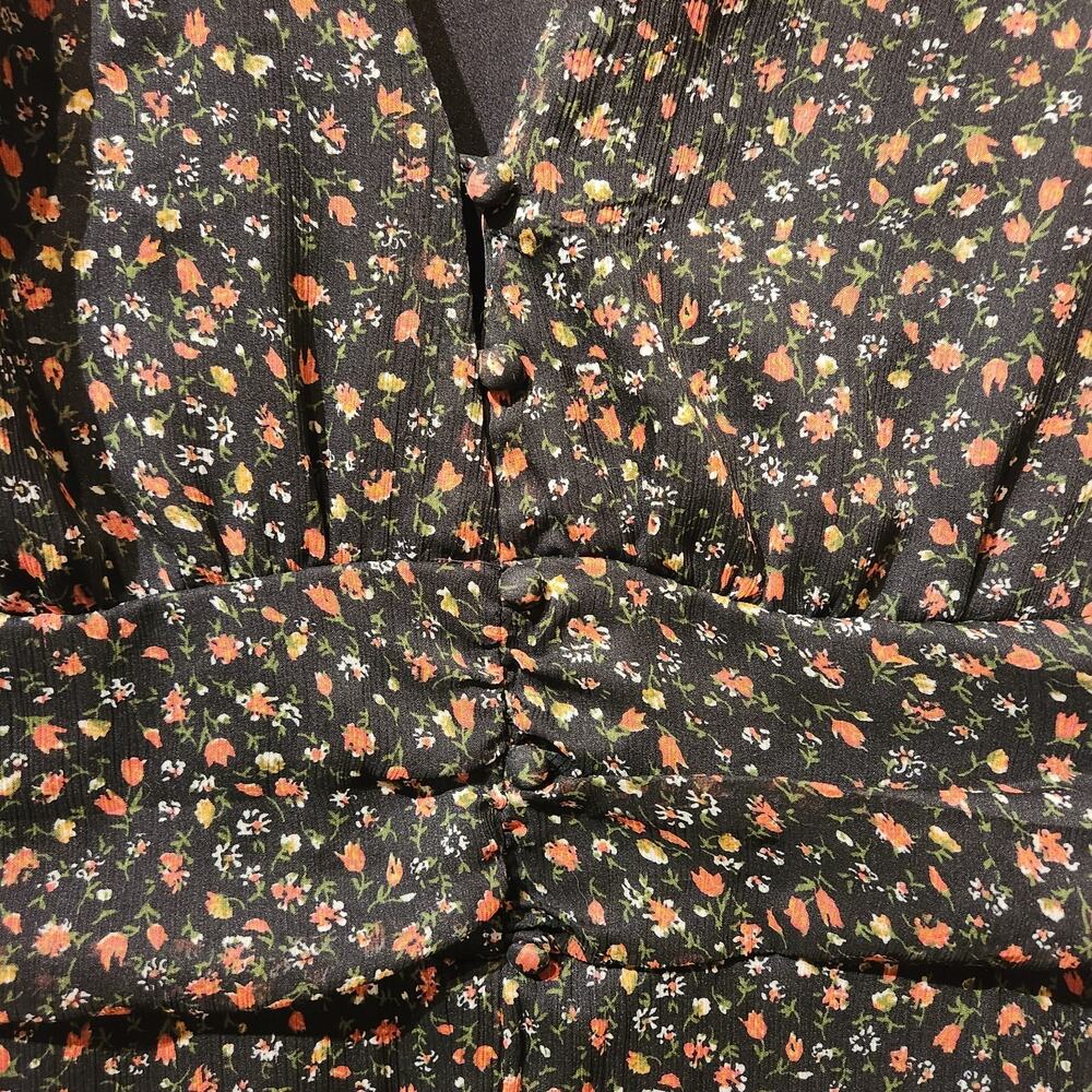 Leith Sz Medium Black Dark Romantic Floral Midi Dress Feminine Date Formal - Picture 4 of 8